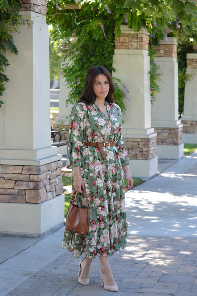 Abby Olive Floral Dress