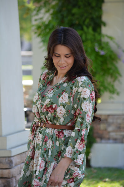 Abby Olive Floral Dress