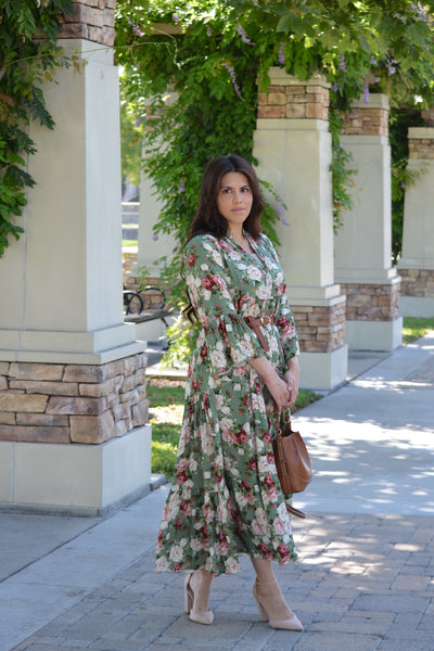 Abby Olive Floral Dress