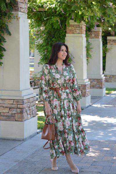 Abby Olive Floral Dress