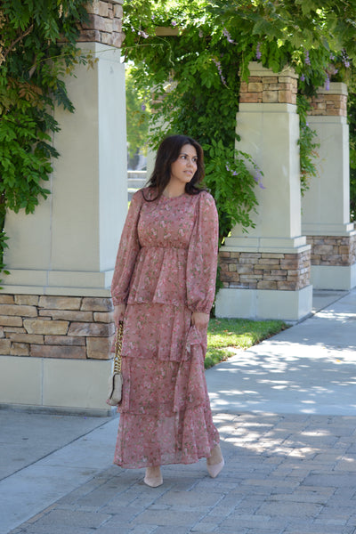 Bella Pink Floral Ruffled Maxi Dress