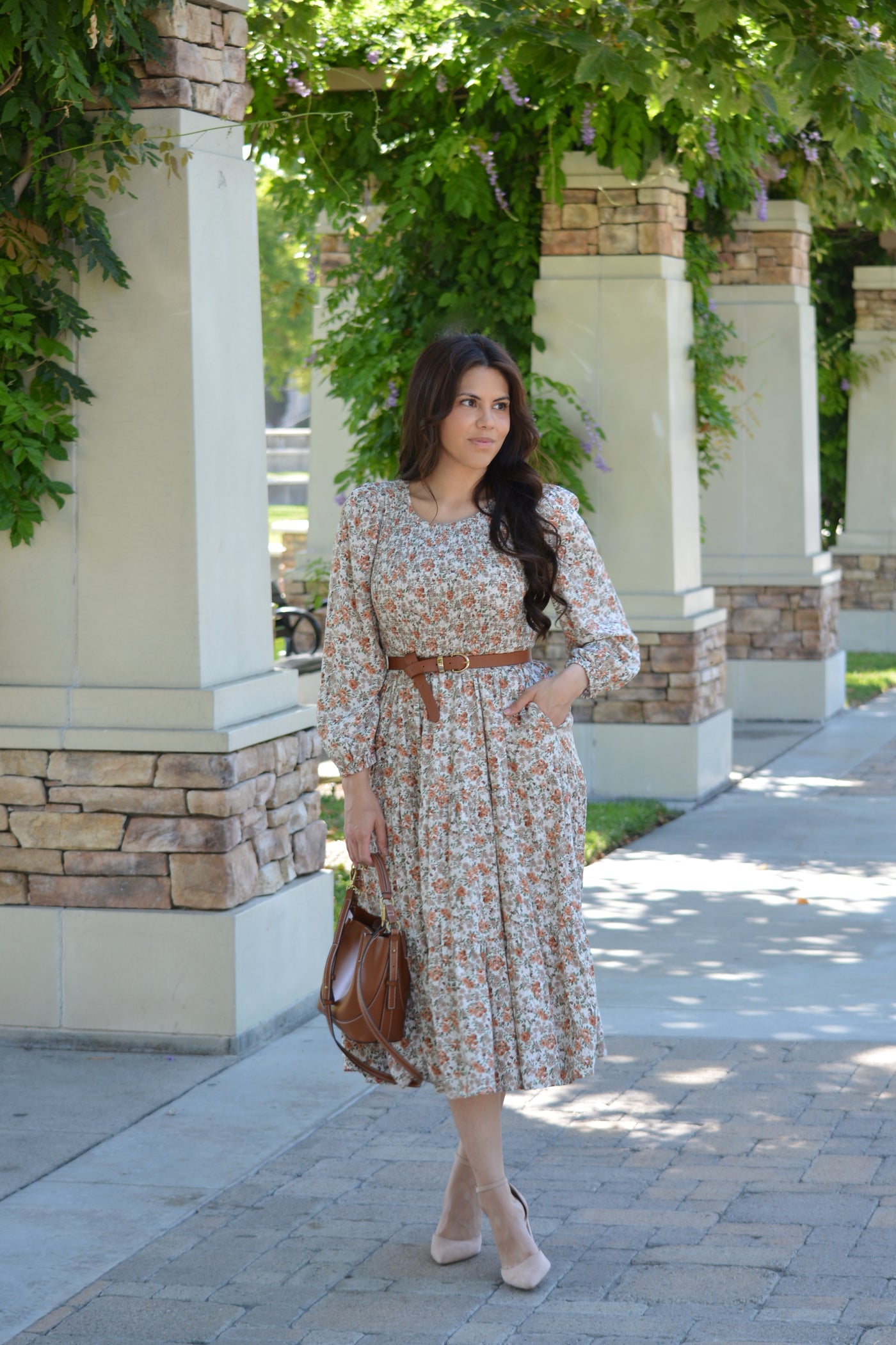 Gabbie Rust Floral Midi Dress