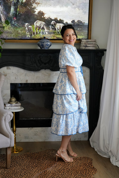 Tulla Blue Horse Toile Midi Dress