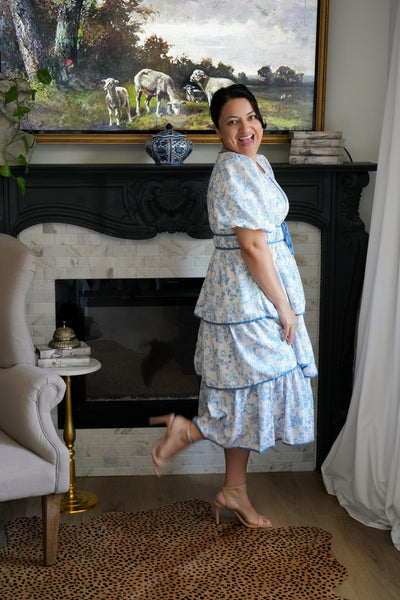 Tulla Blue Horse Toile Midi Dress