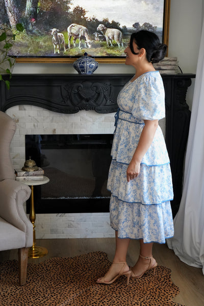 Tulla Blue Horse Toile Midi Dress