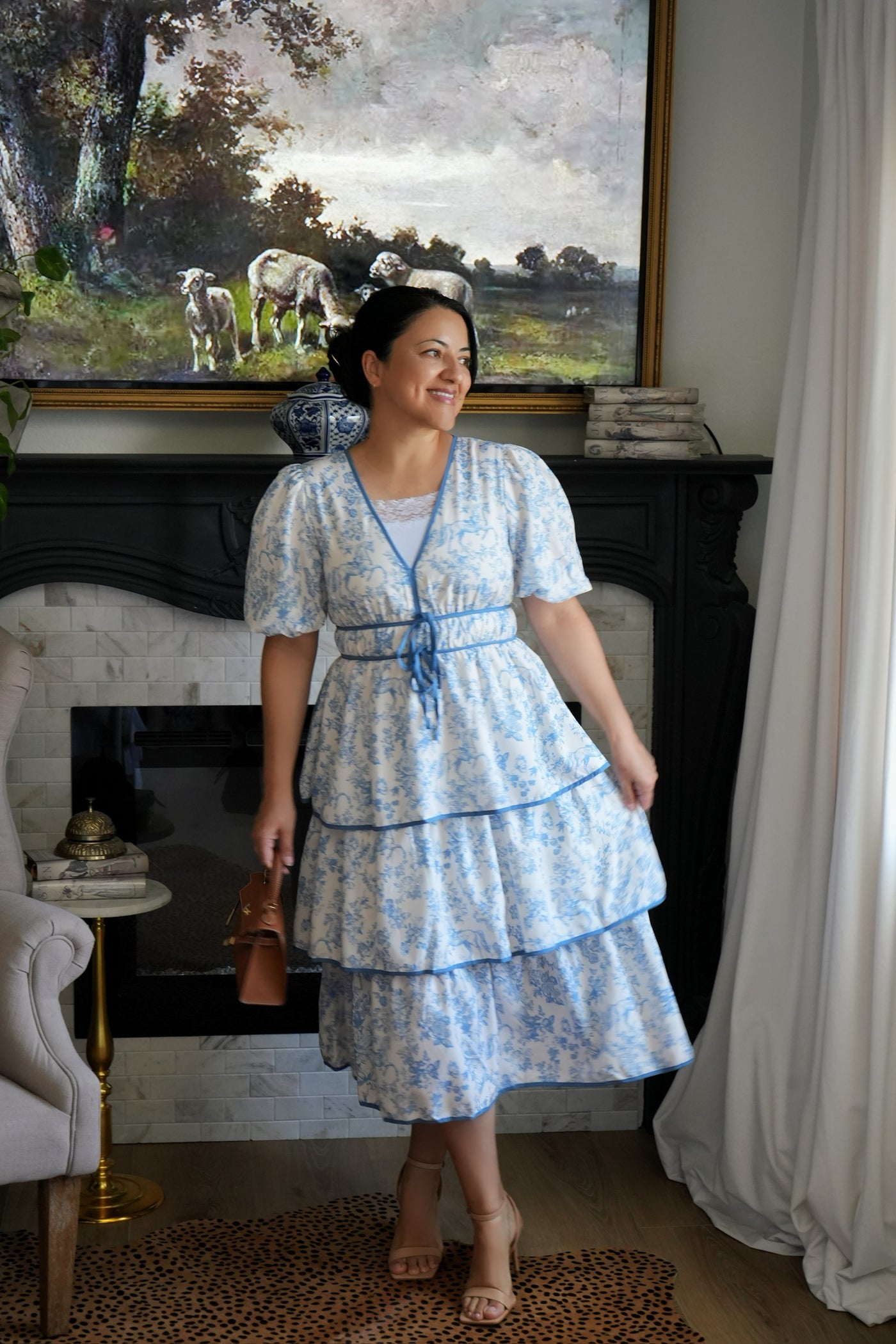 Tulla Blue Horse Toile Midi Dress