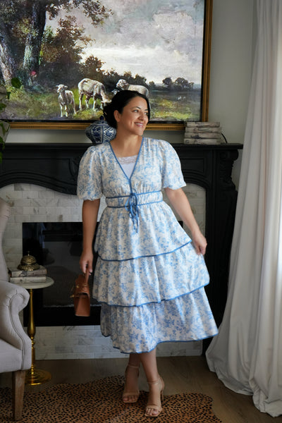 Tulla Blue Horse Toile Midi Dress