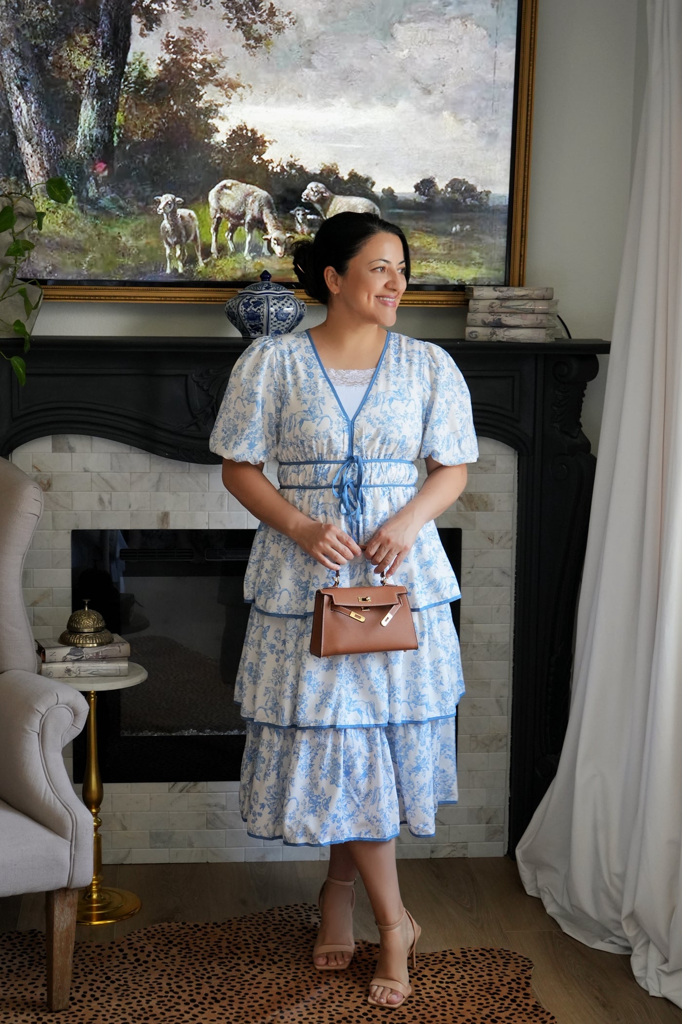 Tulla Blue Horse Toile Midi Dress