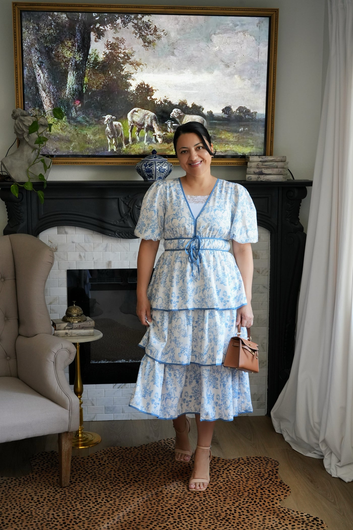 Tulla Blue Horse Toile Midi Dress
