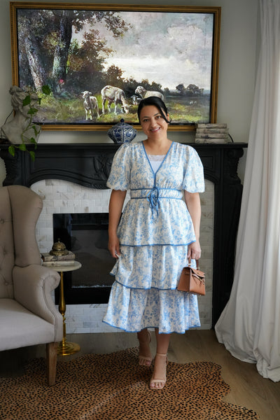 Tulla Blue Horse Toile Midi Dress