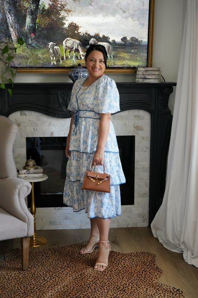 Tulla Blue Horse Toile Midi Dress
