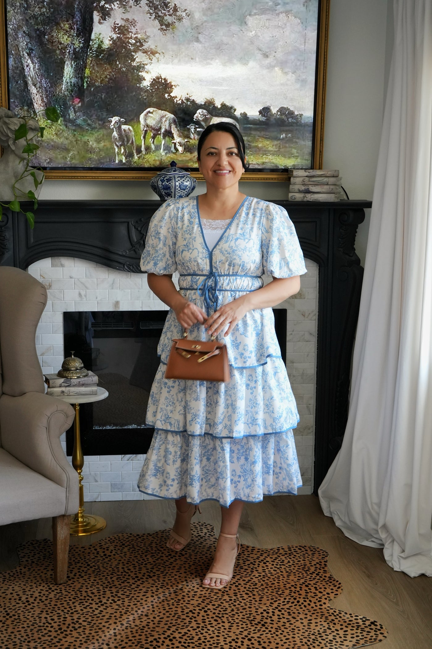 Tulla Blue Horse Toile Midi Dress