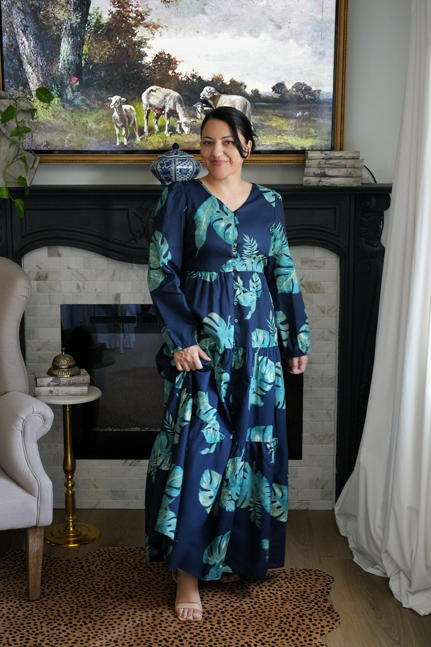 Sardinia Navy 100% Cotton Maxi Dress