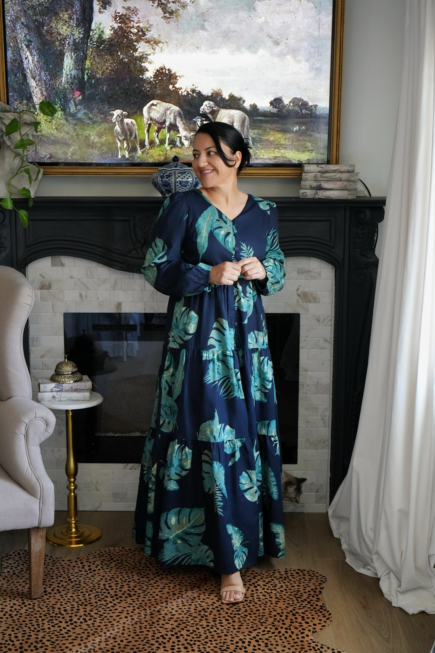 Sardinia Navy 100% Cotton Maxi Dress