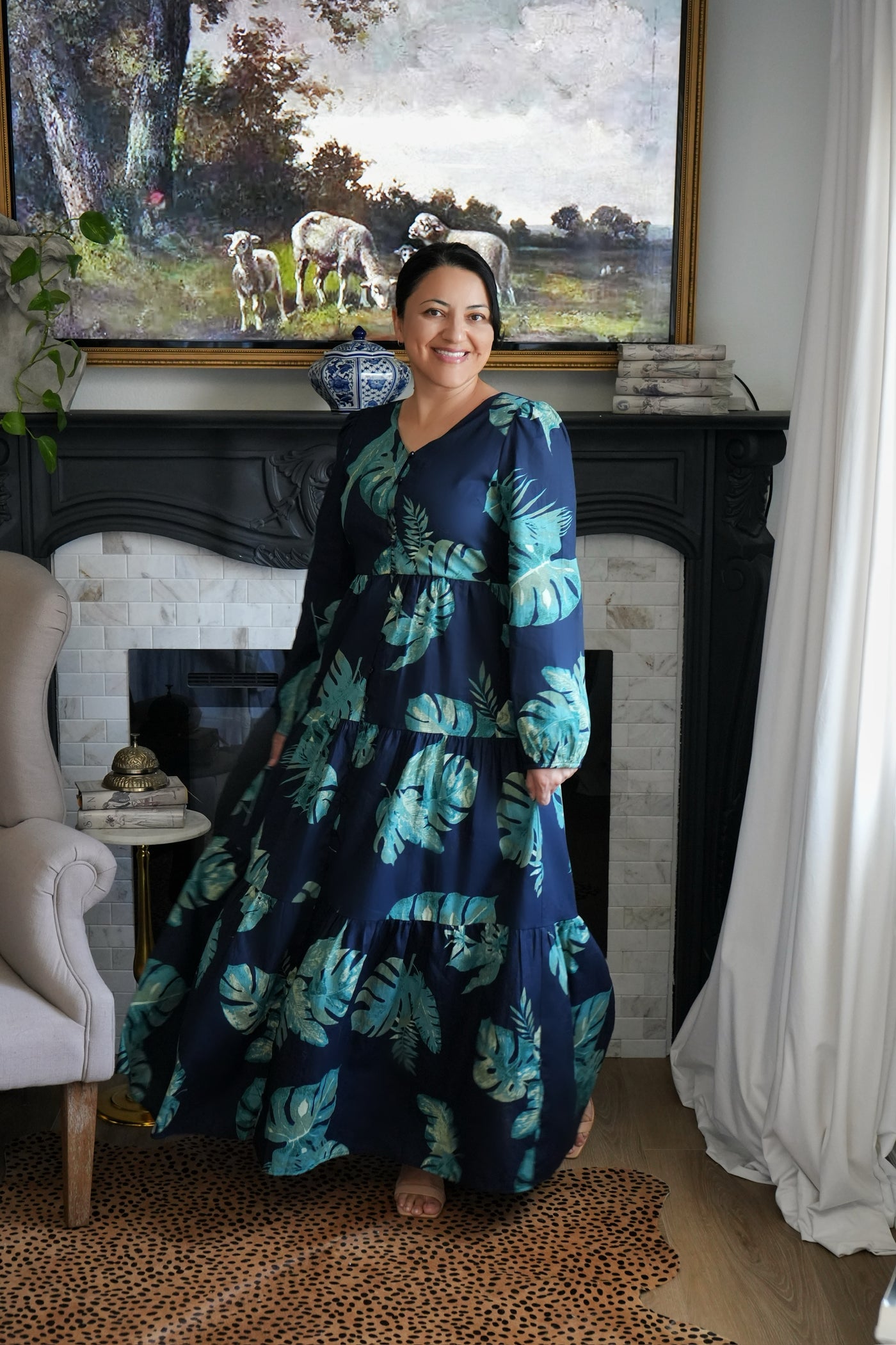 Sardinia Navy 100% Cotton Maxi Dress