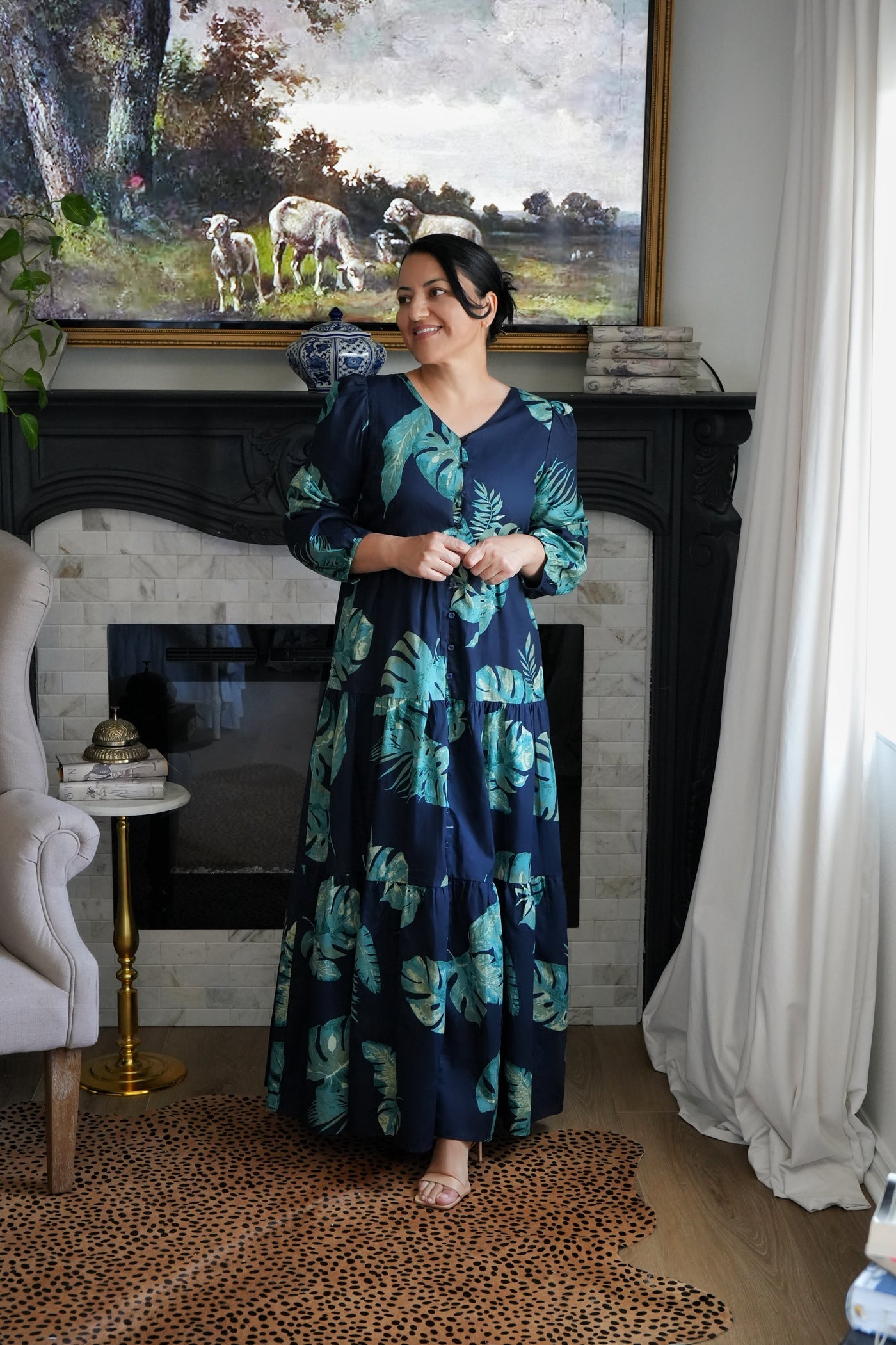 Sardinia Navy 100% Cotton Maxi Dress