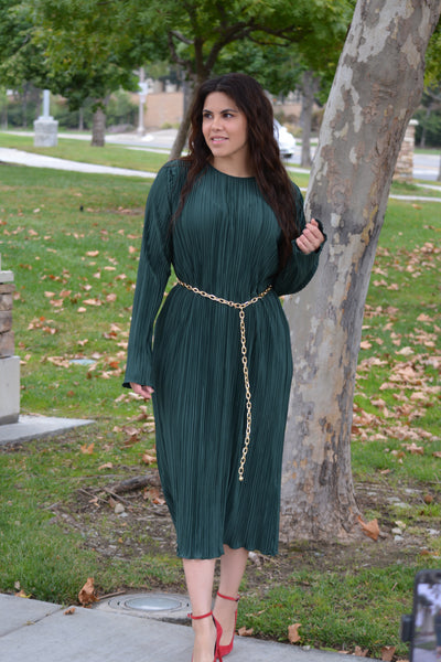 Amari Emerald Green Micro Pleated Dress