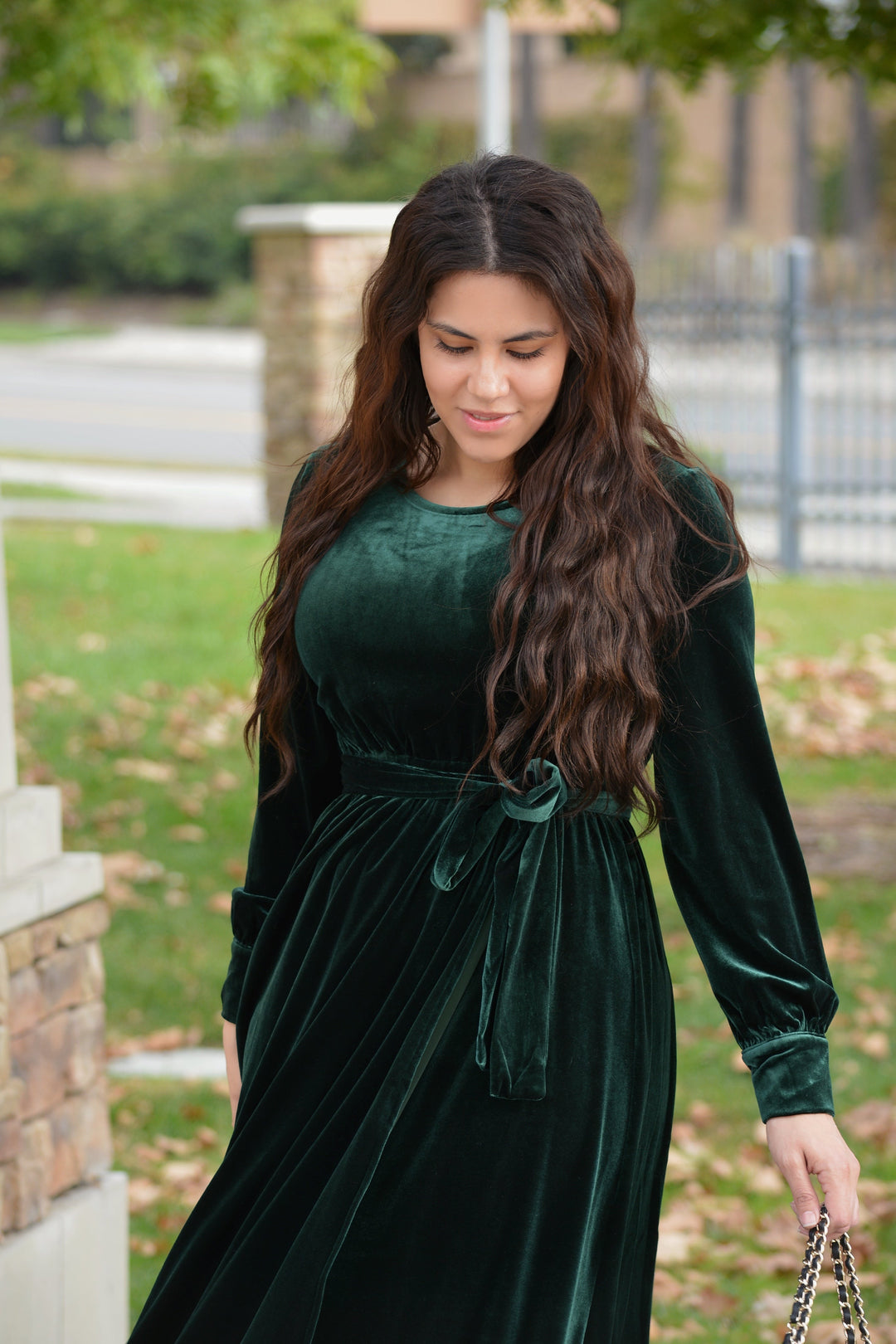 Maxi Velvet Dark Green Dress outlet