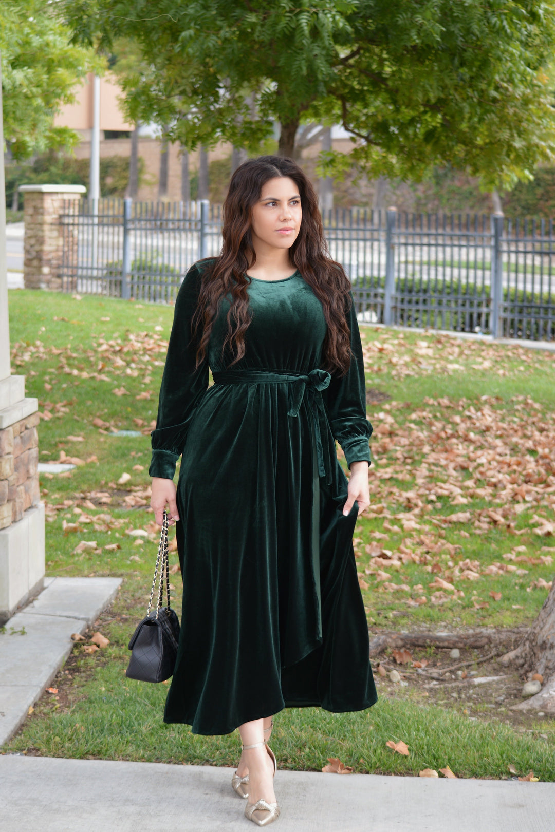 slim fit dress slacks Long Flexible Green Velvet Multiway Gown main image 0
