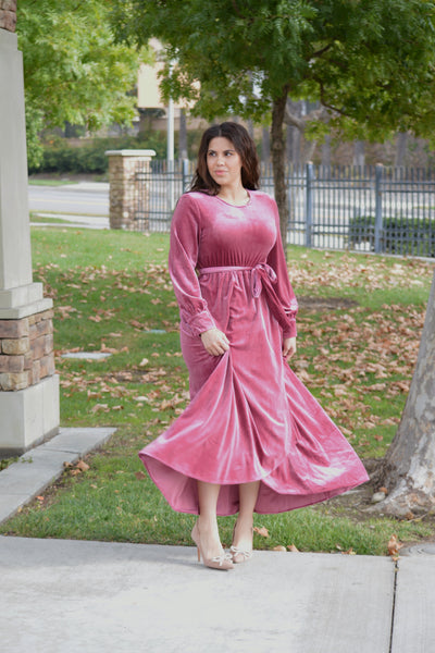 Cameo Pink Velvet Maxi Dress