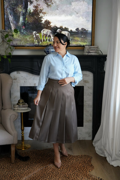 Zadie Brown Pleated Midi Skirt