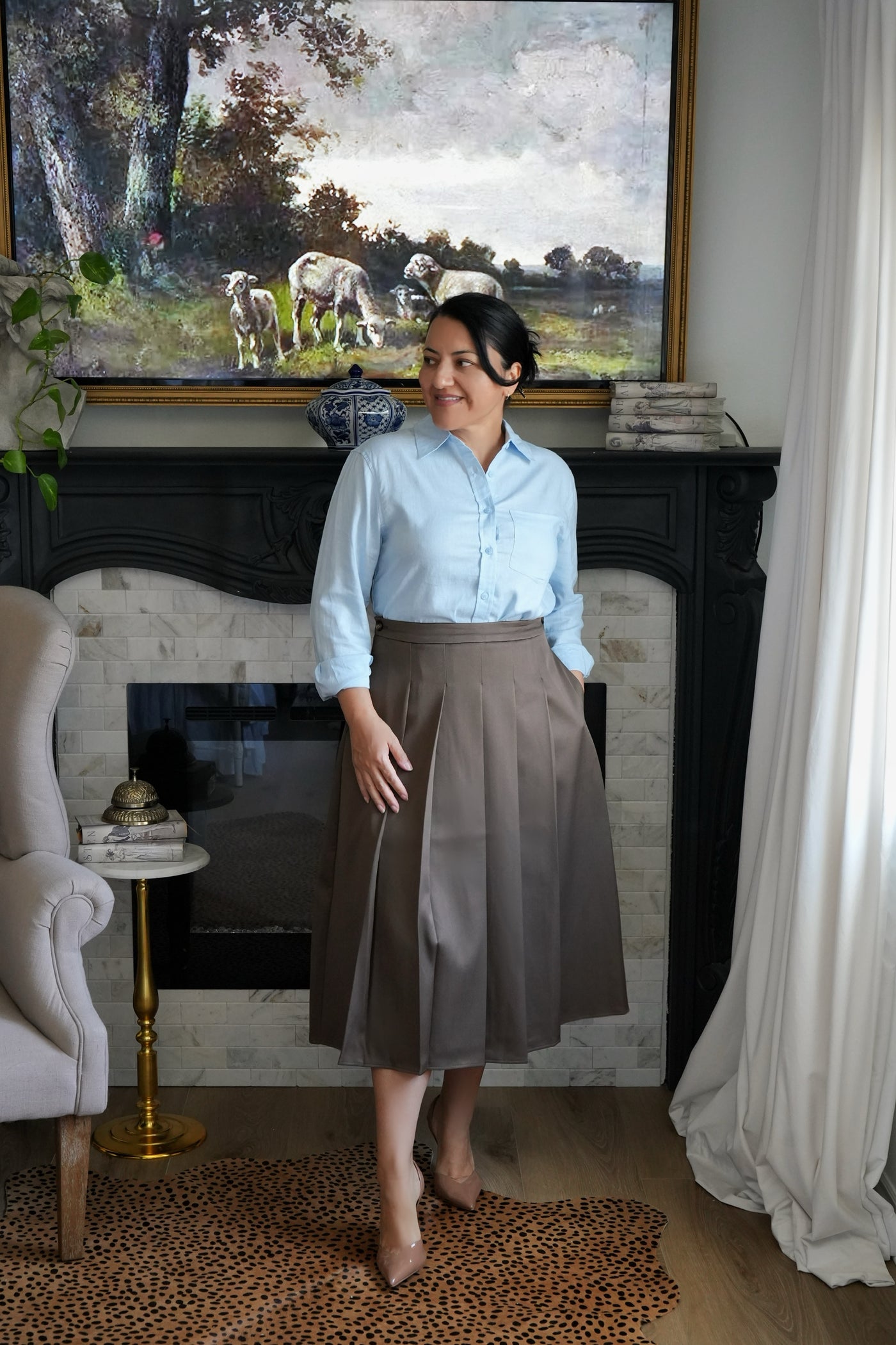 Zadie Brown Pleated Midi Skirt