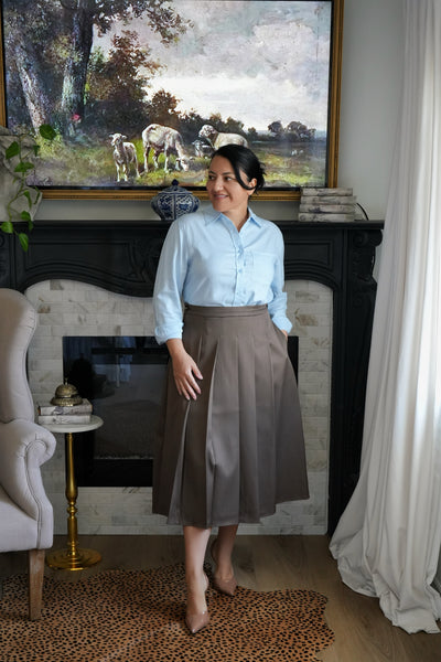 Zadie Brown Pleated Midi Skirt