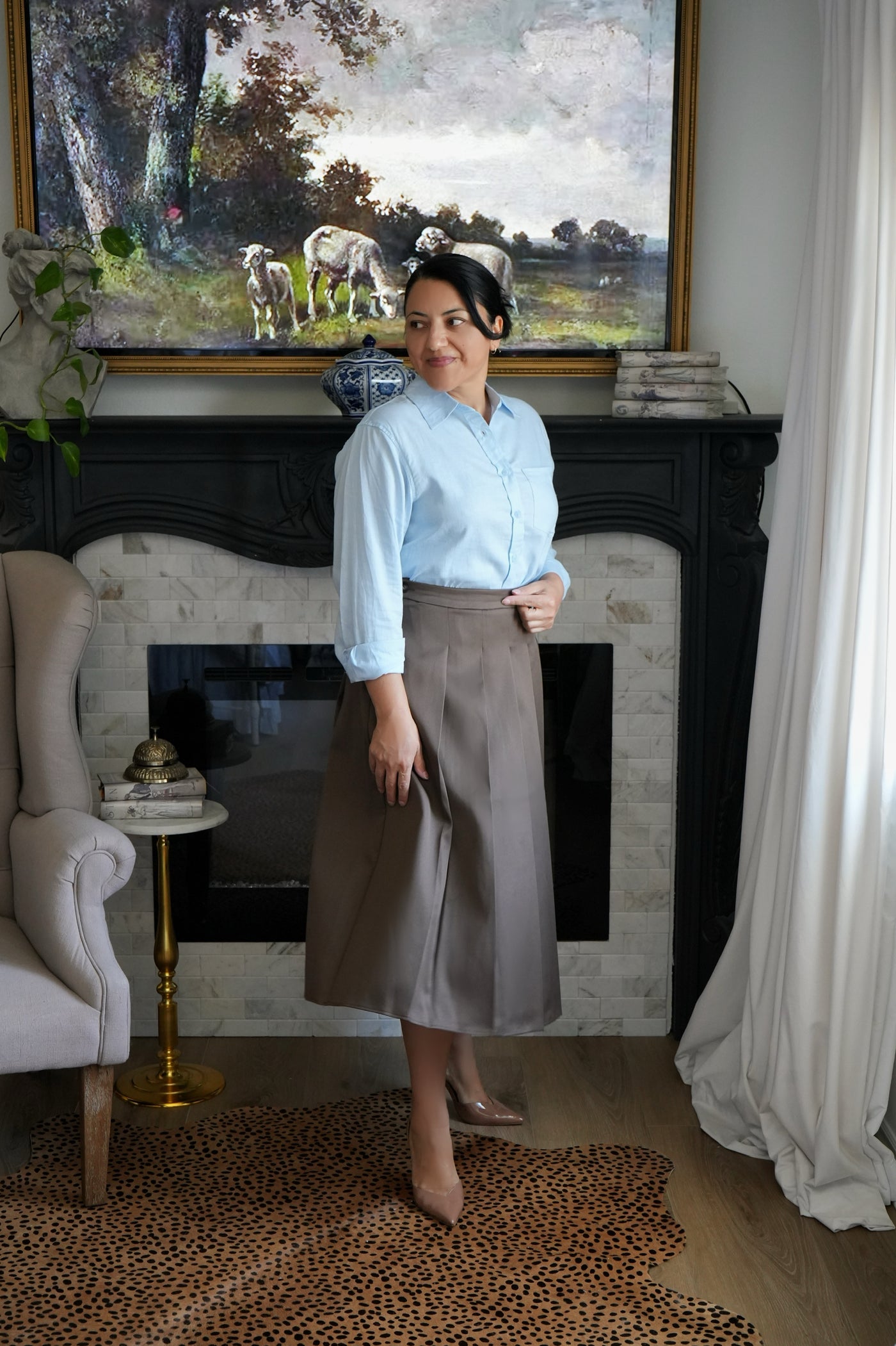 Zadie Brown Pleated Midi Skirt