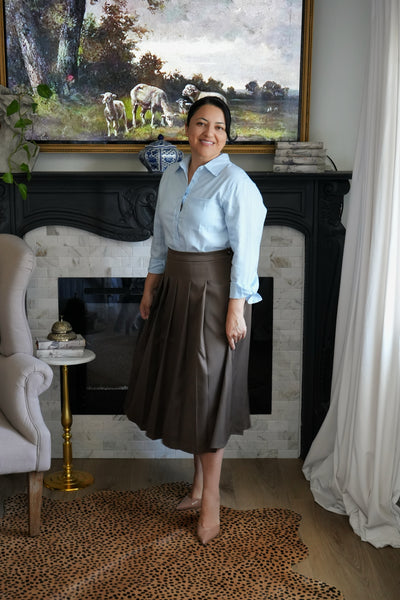 Zadie Brown Pleated Midi Skirt