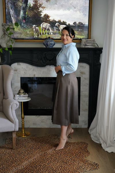 Zadie Brown Pleated Midi Skirt