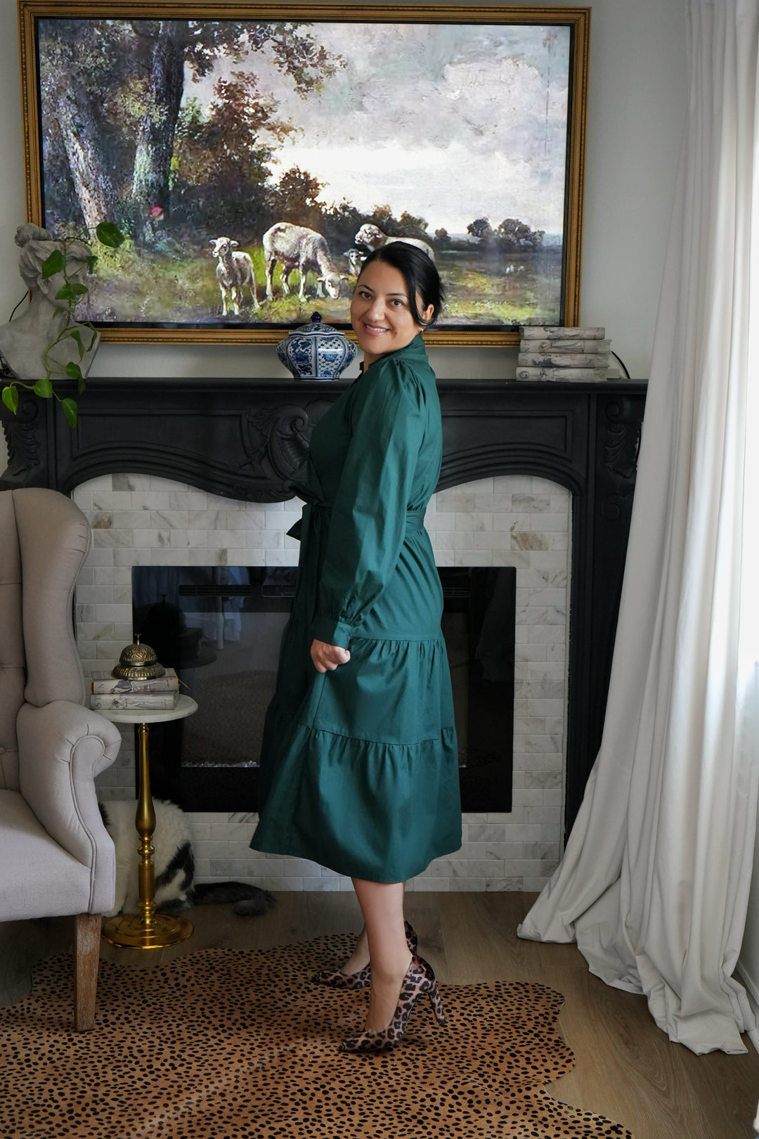 Zuri Emerald Green 100% Cotton Midi Dress – Skirt Society