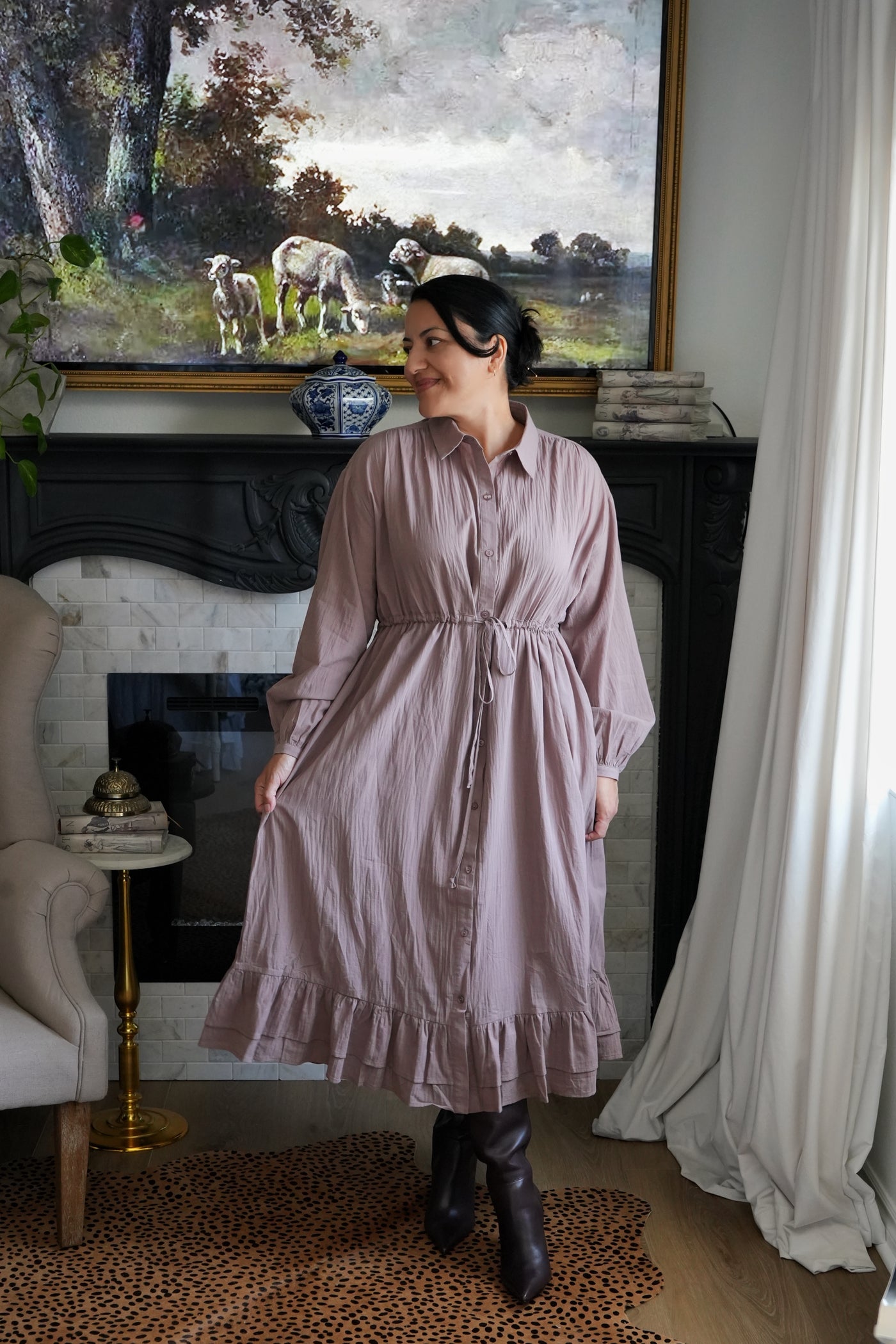 Violetta Taupe 100% Cotton Dress