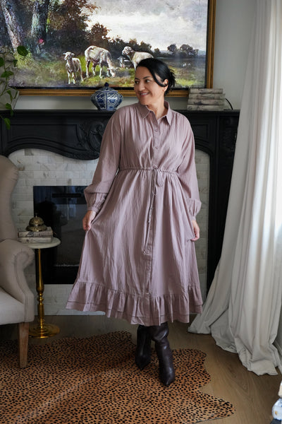 Violetta Taupe 100% Cotton Dress