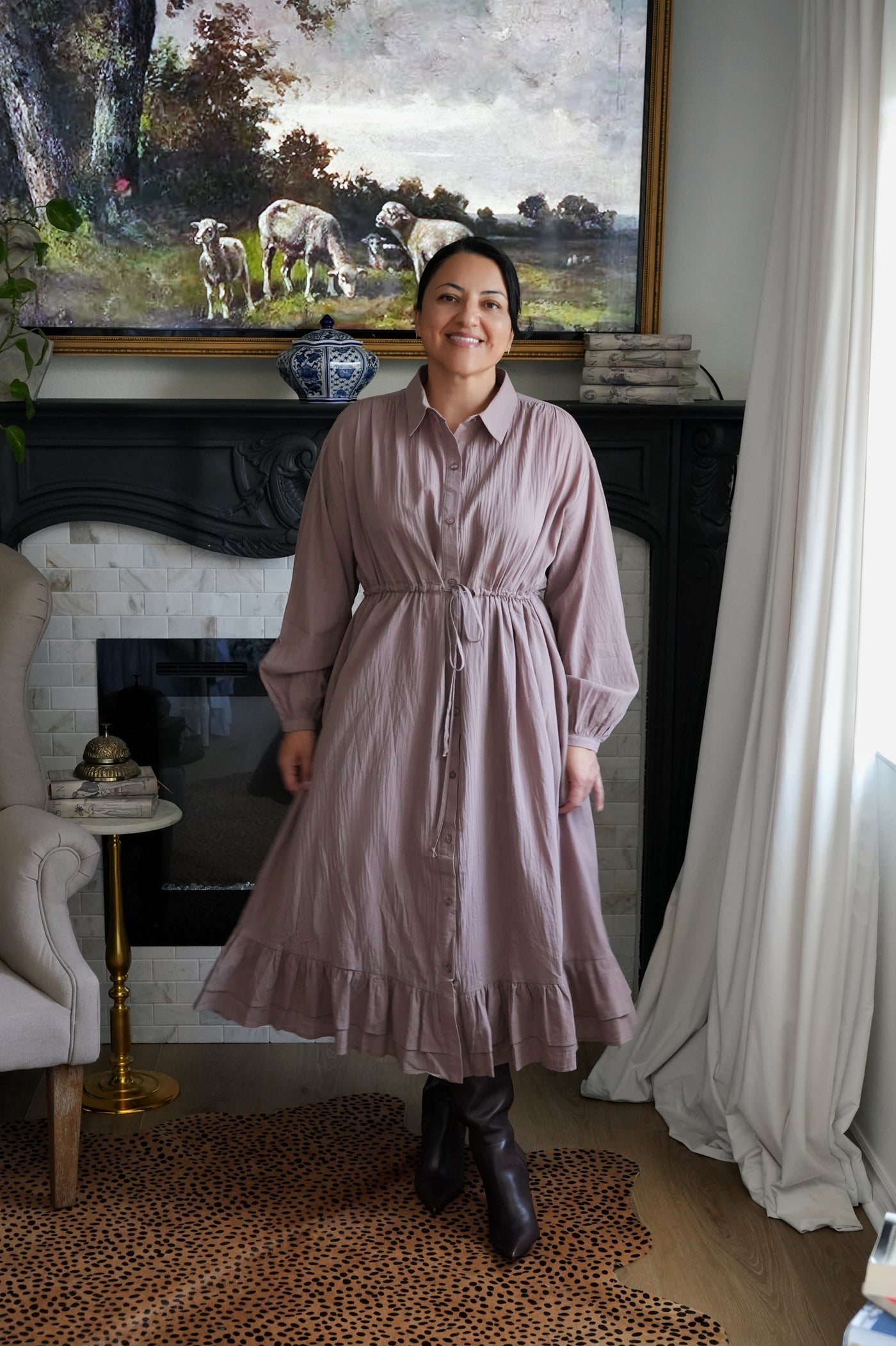 Violetta Taupe 100% Cotton Dress