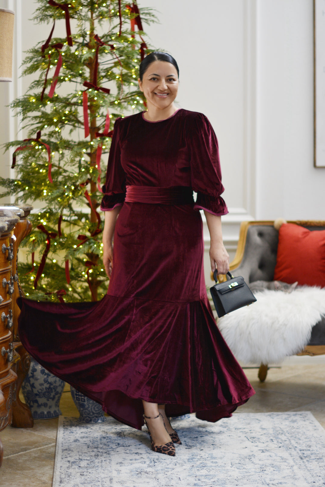 Montreal Burgundy Velvet Dress XLARGE