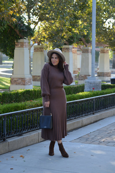 Winona Brown Knit Skirt Set