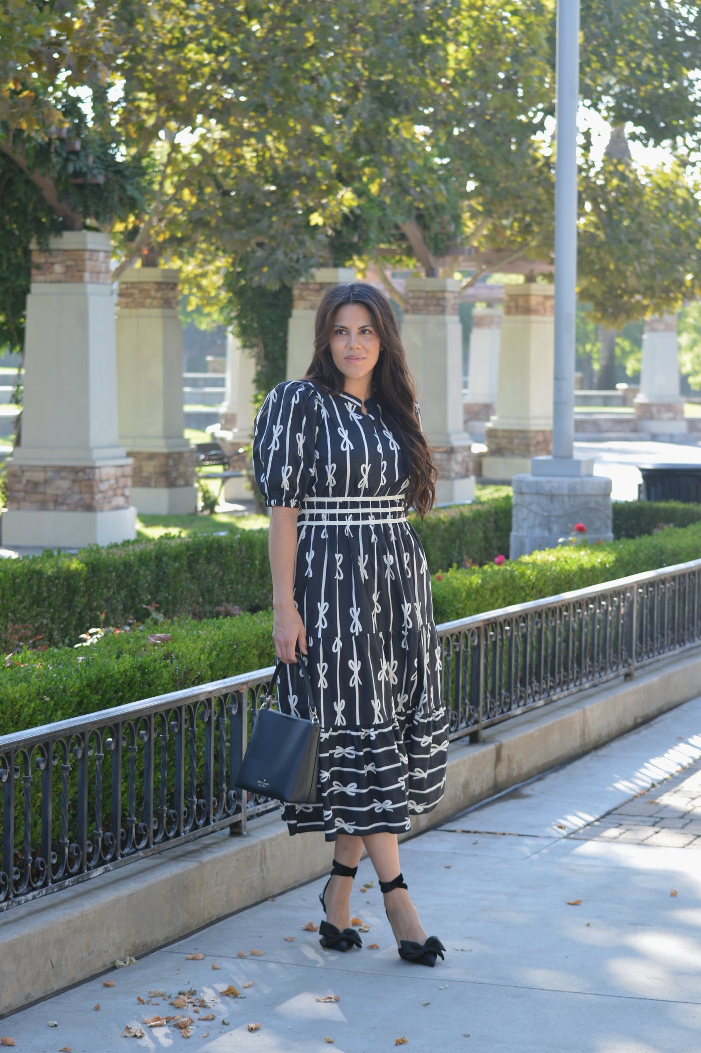 Thelma Cotton Black Bow Midi Dress