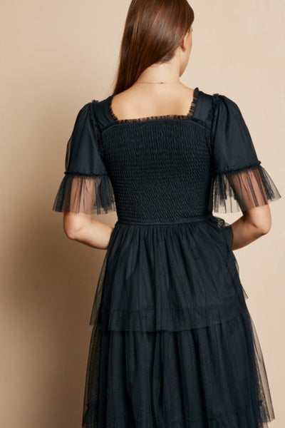 Novalee Black Ruffled Tulle Dress