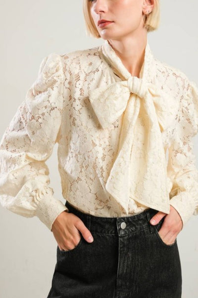 Nora Woven Lace Bow Top