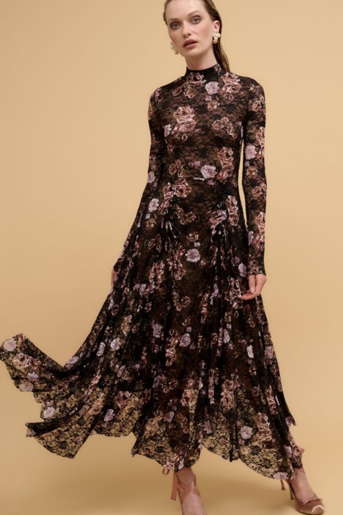 Regan Black Lace Floral Maxi Dress