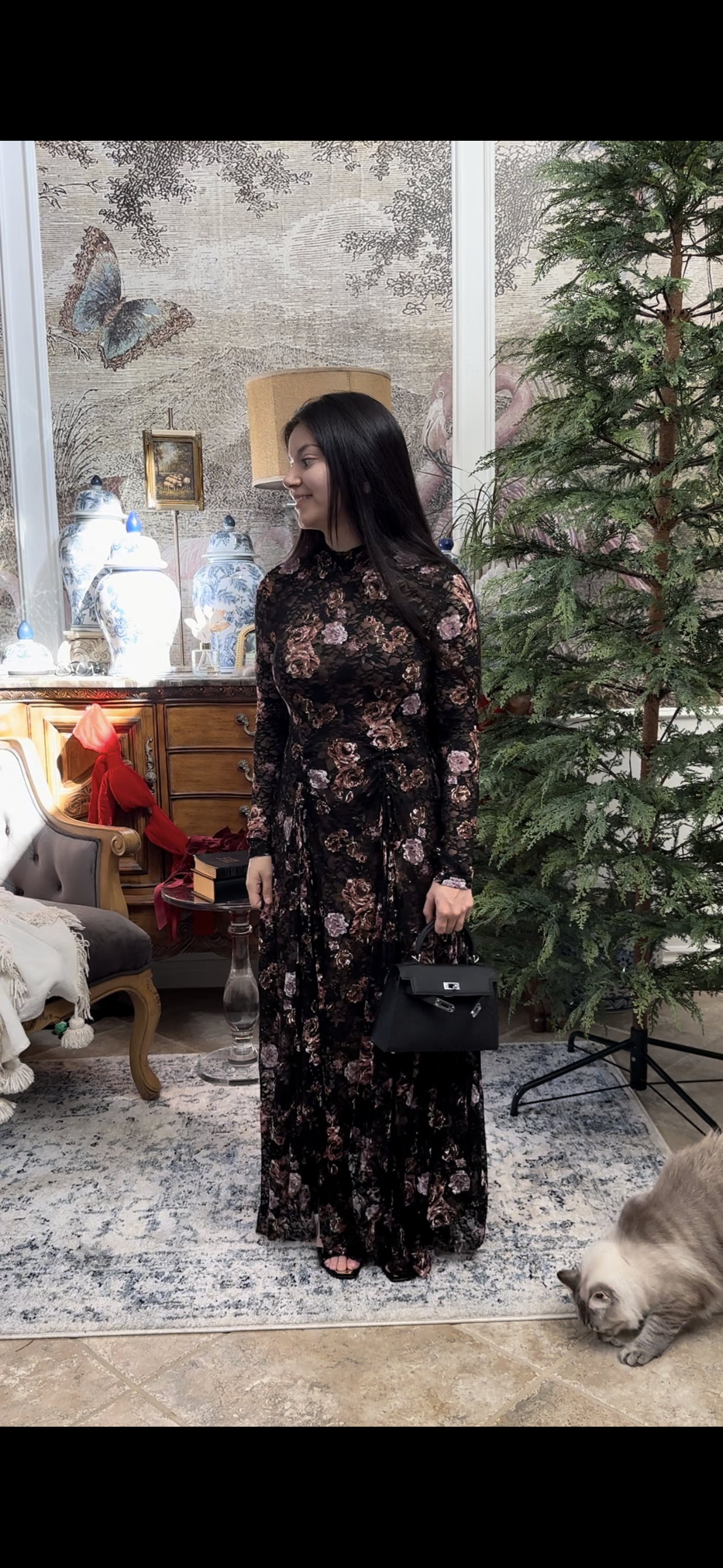 Regan Black Lace Floral Maxi Dress