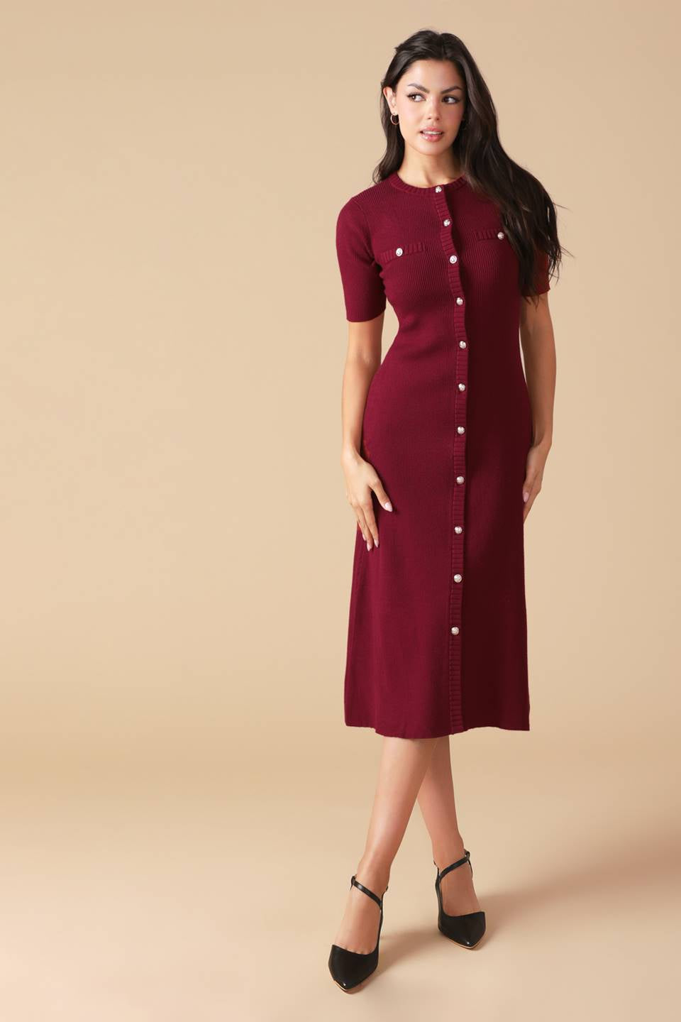 Cynthia Burgundy Knit Dress