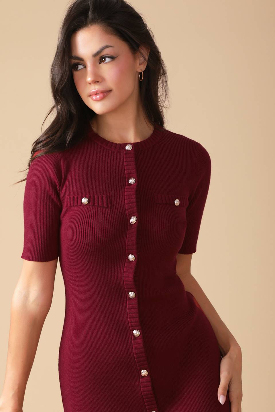 Cynthia Burgundy Knit Dress