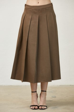 Zadie Brown Pleated Midi Skirt