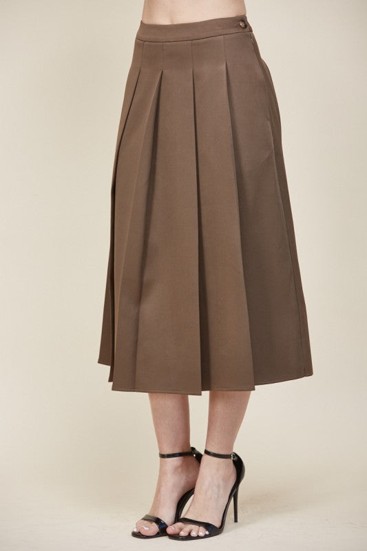 Zadie Brown Pleated Midi Skirt