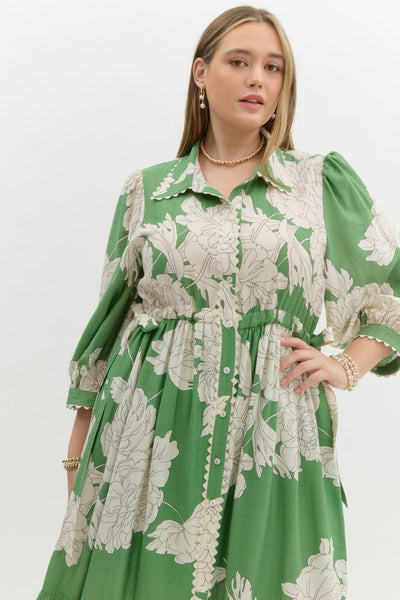 Tova Green Floral Midi Dress