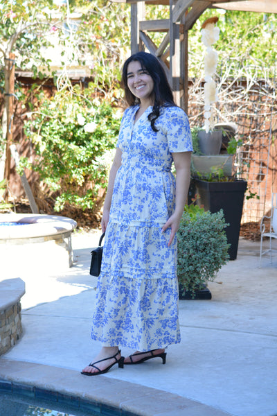 Bette 100% Cotton Blue Floral Maxi Dress