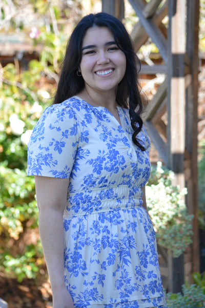 Bette 100% Cotton Blue Floral Maxi Dress