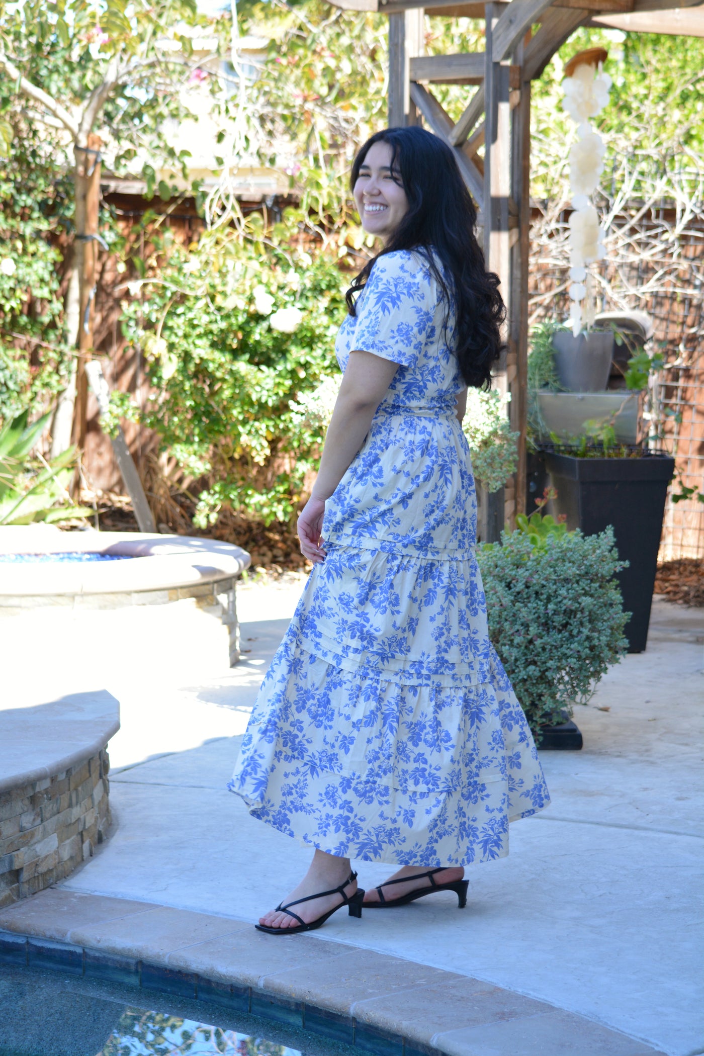 Bette 100% Cotton Blue Floral Maxi Dress