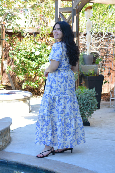 Bette 100% Cotton Blue Floral Maxi Dress